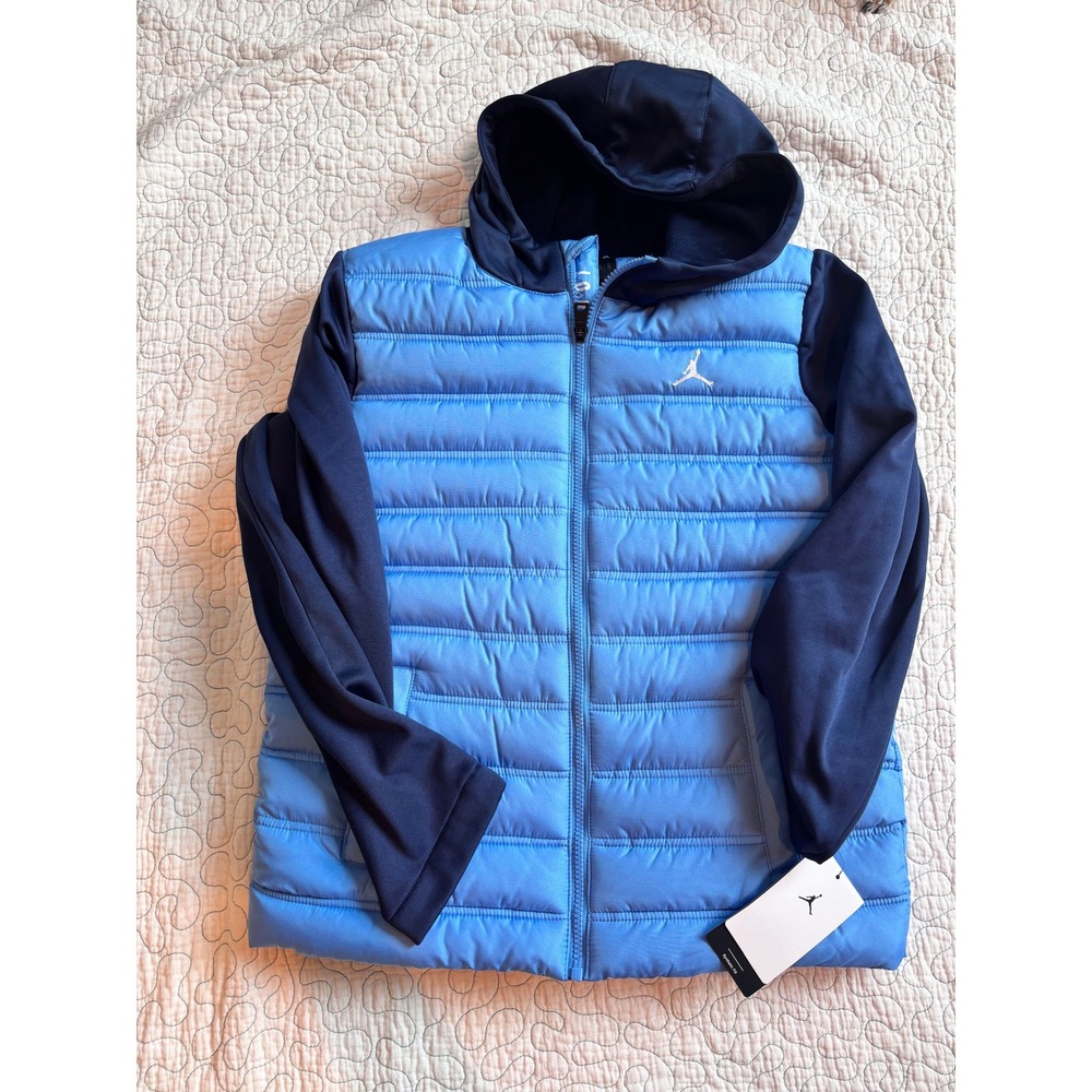 Jordan Boys Legend Blue Puffer Hybrid Hooded Jacket Size Small